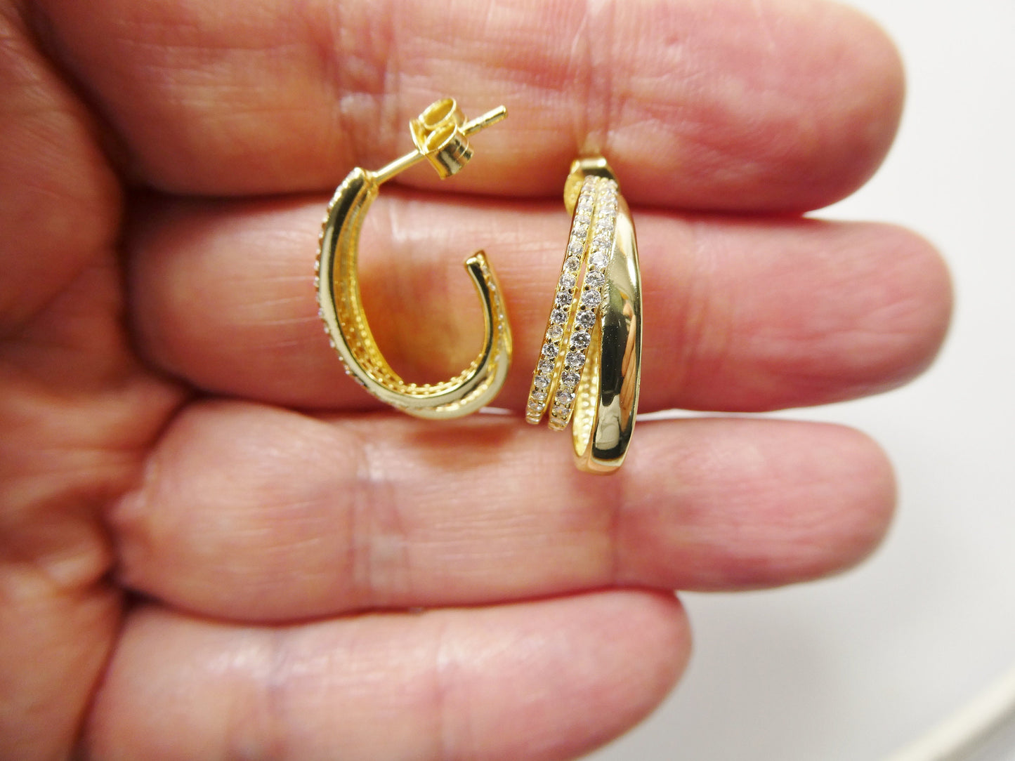Real 925 Sterling Silver Yellow Color Finish Push Post Earrings