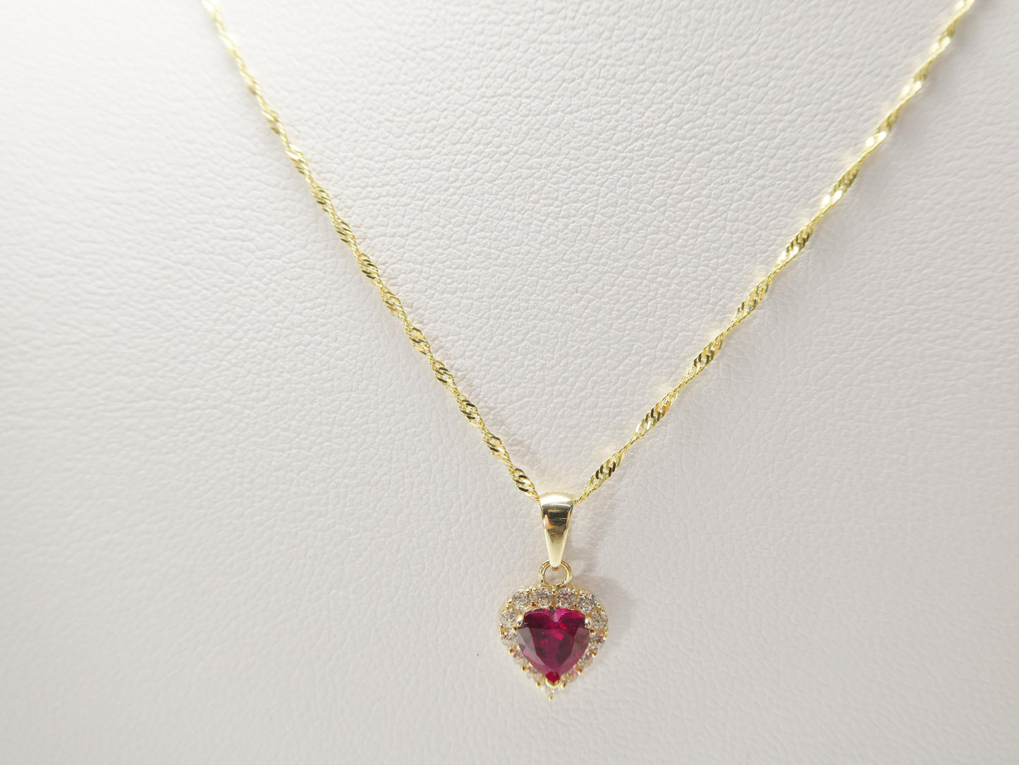 10k real solid yellow gold 16 inch necklace and color stone heart pendent set