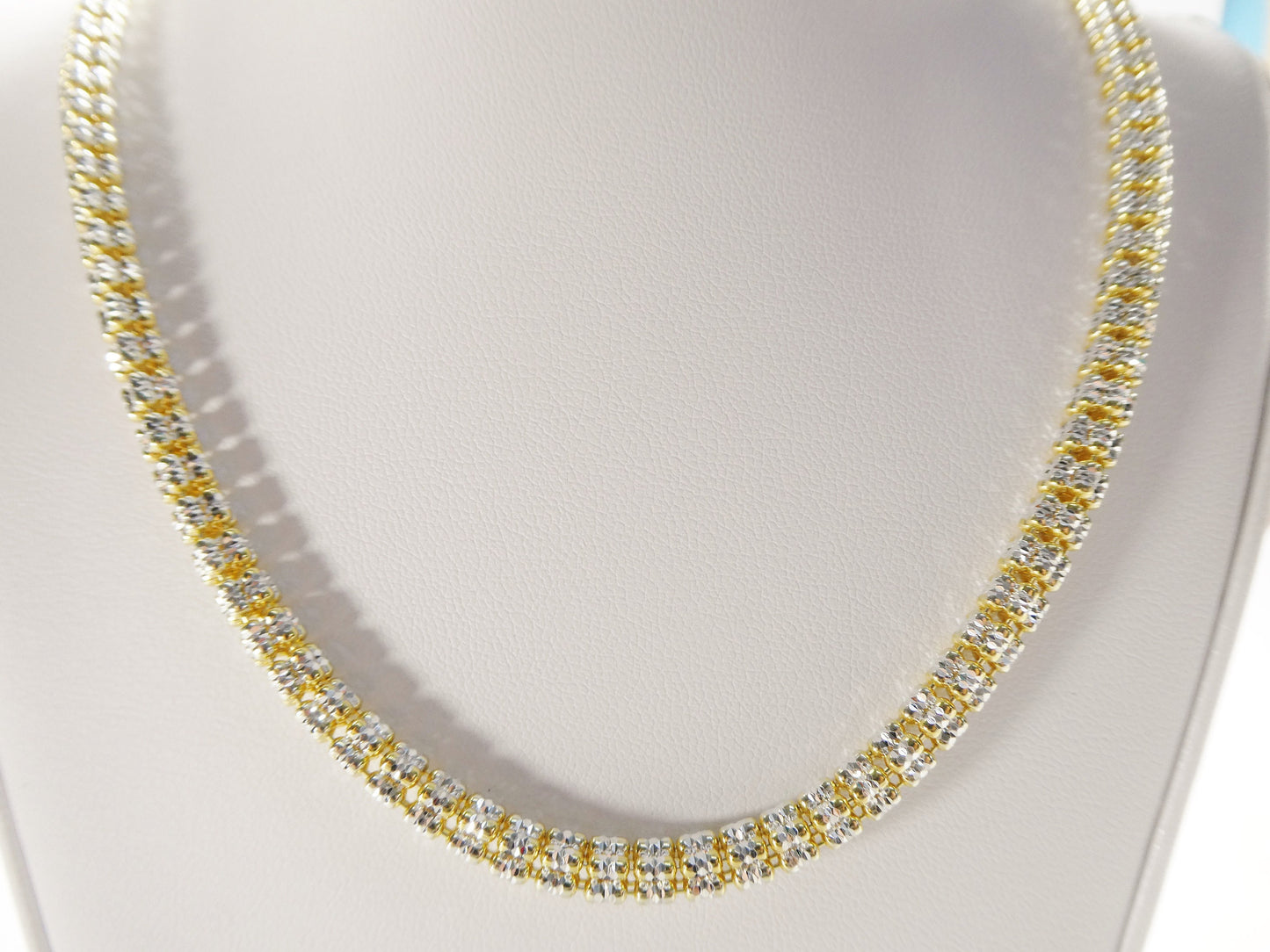 Real 925 Sterling Silver 5 line Diamond Cut Ice Link Chain Necklace