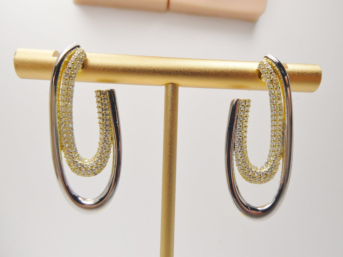 real 925 sterling silver two tone color finish push post earring