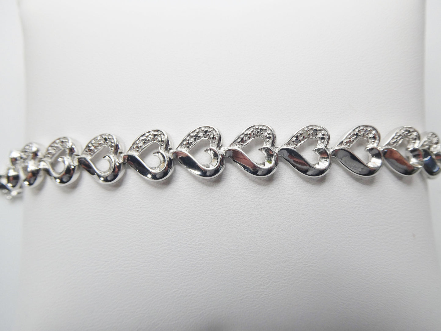 real  925 sterling silver heart diamond bracelet