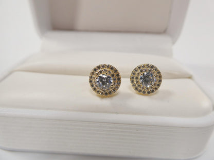 Real 10k Solid Yellow Gold Round Push Post Men Stud Earrings