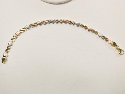 Real 10k Solid Yellow Gold 6 /7 Inch Children/Women XO Heart Bracelet