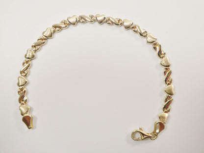 Real 10k Solid Yellow Gold 6 /7 Inch Children/Women XO Heart Bracelet