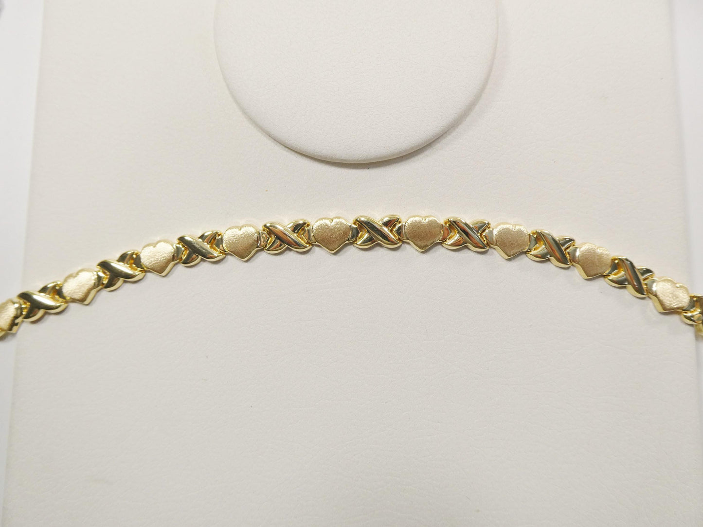 Real 925 Sterling Silver X Heart Bracelet 14K Yellow Gold Satin Finish