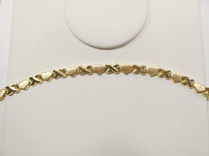 Real 925 Sterling Silver X Heart Bracelet 14K Yellow Gold Satin Finish