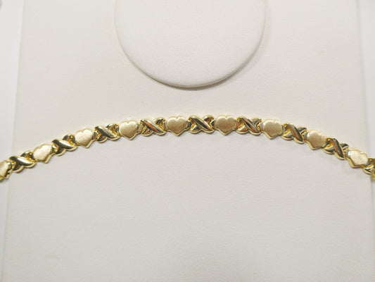 real 925 sterling silver x heart bracelet 14K yellow gold satin finish