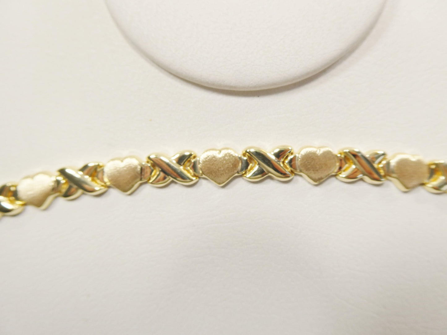 Real 925 Sterling Silver X Heart Bracelet 14K Yellow Gold Satin Finish