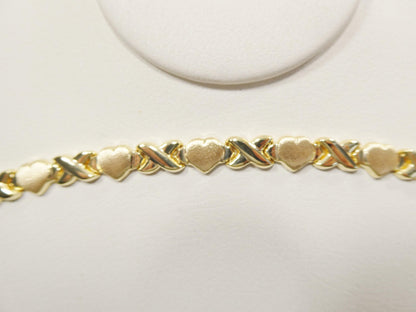 Real 925 Sterling Silver X Heart Bracelet 14K Yellow Gold Satin Finish