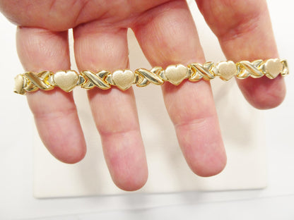 Real 925 Sterling Silver X Heart Bracelet 14K Yellow Gold Satin Finish
