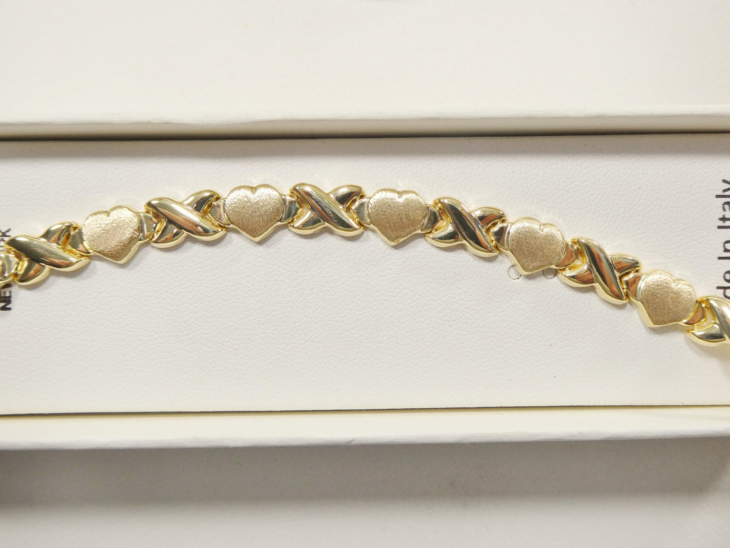 Real 925 Sterling Silver X Heart Bracelet 14K Yellow Gold Satin Finish