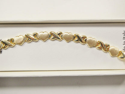 Real 925 Sterling Silver X Heart Bracelet 14K Yellow Gold Satin Finish