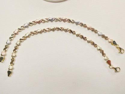 Real 10k Solid Yellow Gold 6 /7 Inch Children/Women XO Heart Bracelet