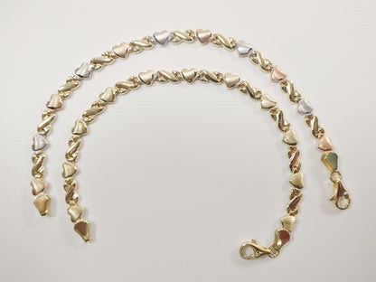 Real 10k Solid Yellow Gold 6 /7 Inch Children/Women XO Heart Bracelet
