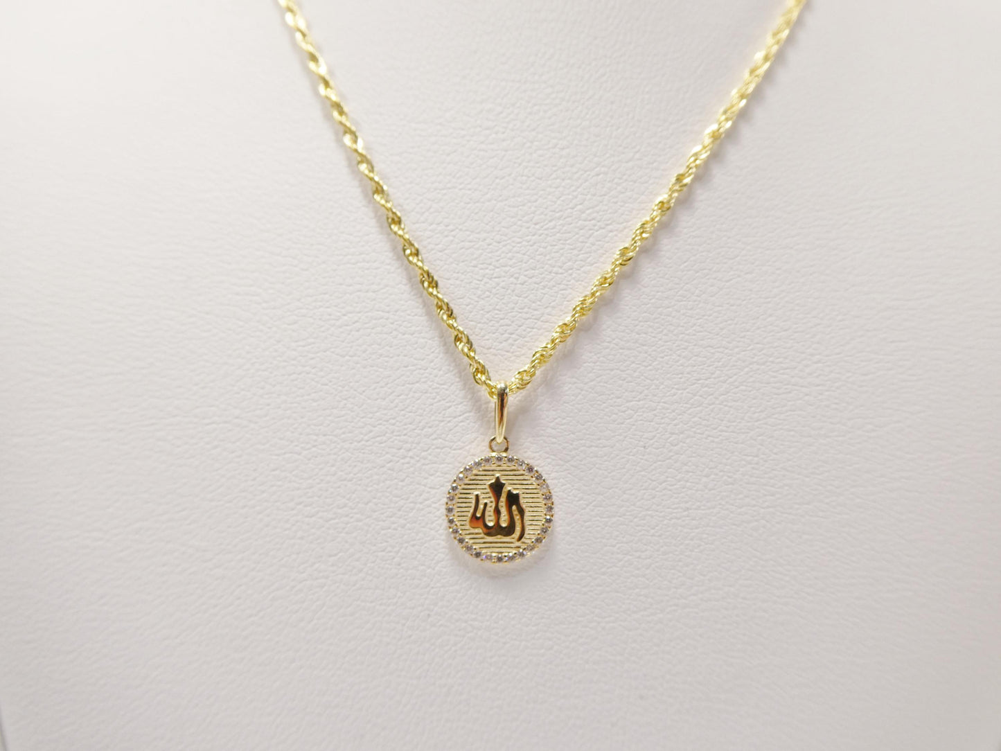 14k real solid yellow gold muslim pendent and rope necklace