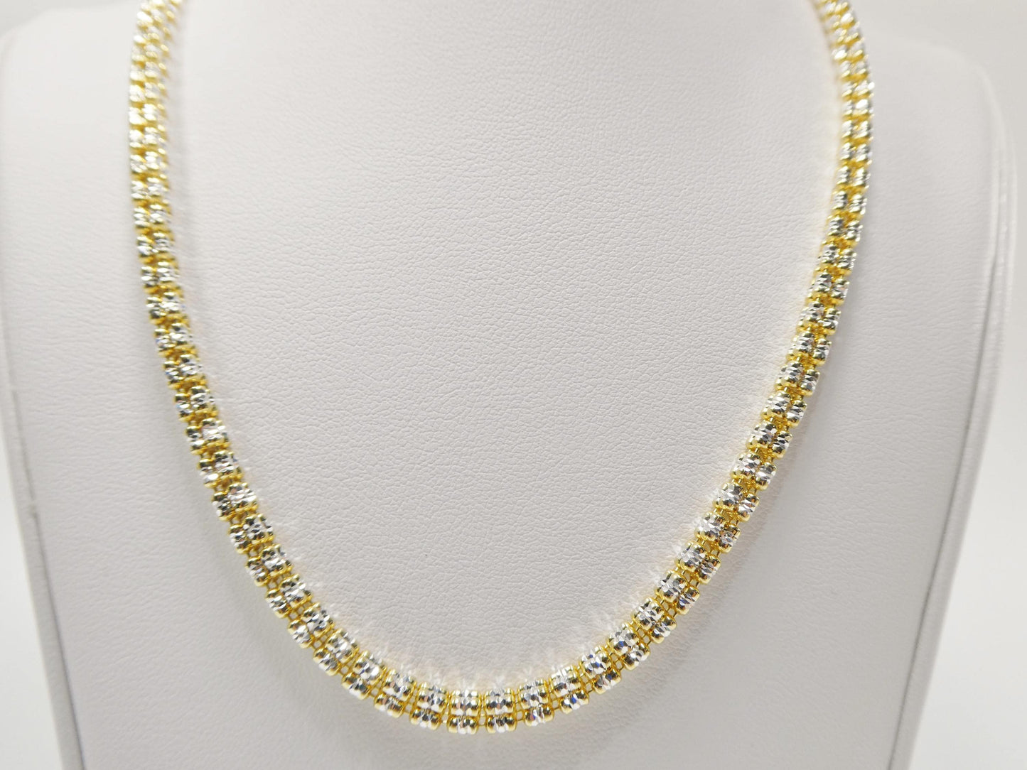 Real 925 Sterling Silver 4 Line Diamond Cut Ice Link Chain Necklace