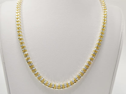 Real 925 Sterling Silver 4 Line Diamond Cut Ice Link Chain Necklace