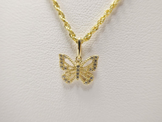 14k real solid yellow gold butterfly pendent and rope necklace