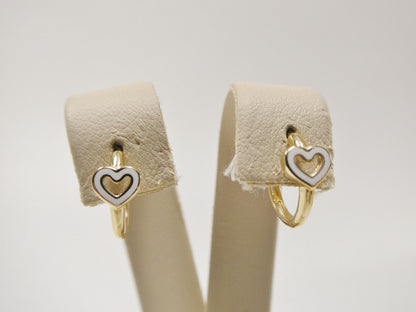 Real 10k Solid Yellow Gold Enamel Heart Hoop Huggie Earrings