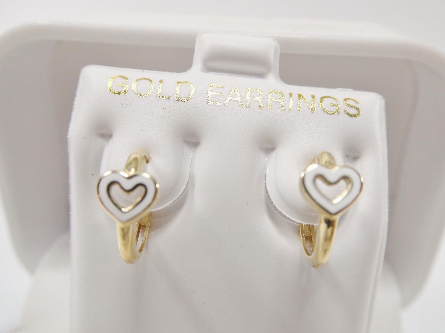 Real 10k Solid Yellow Gold Enamel Heart Hoop Huggie Earrings