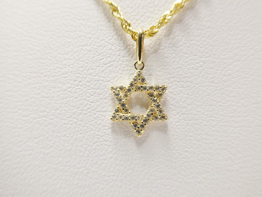 14k real solid yellow gold star David pendent and rope necklace