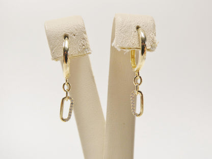 Real 10k Solid Yellow Gold Paperclip Drop Huggie Earrings