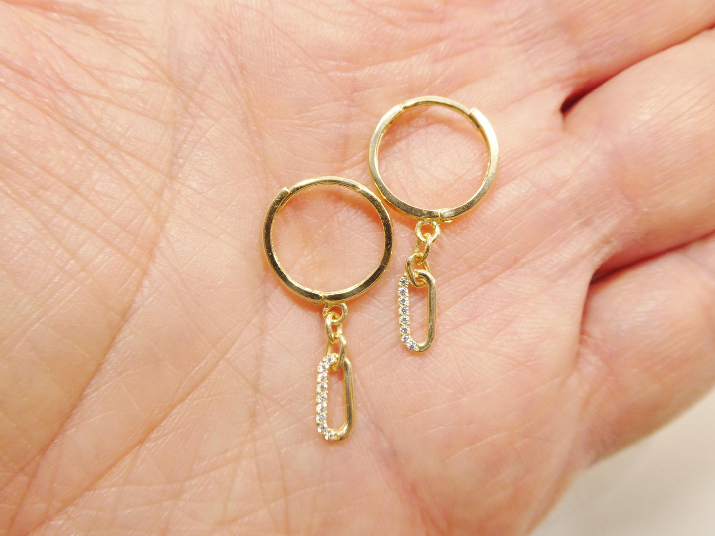 Real 10k Solid Yellow Gold Paperclip Drop Huggie Earrings