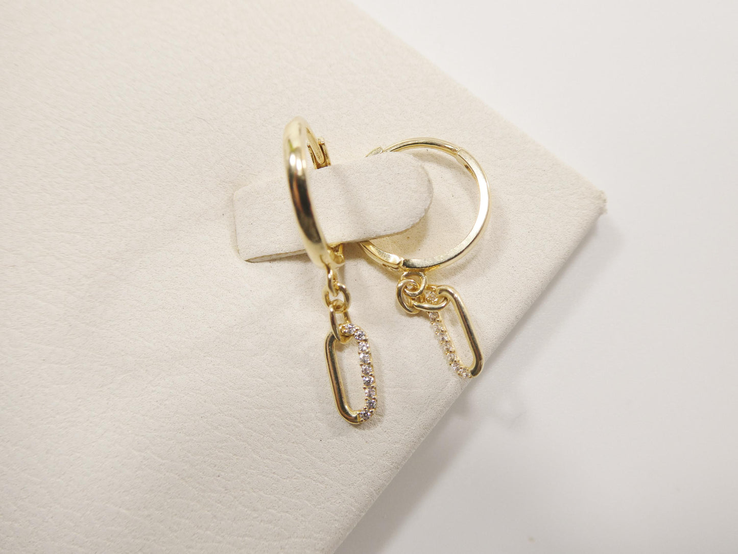 Real 10k Solid Yellow Gold Paperclip Drop Huggie Earrings