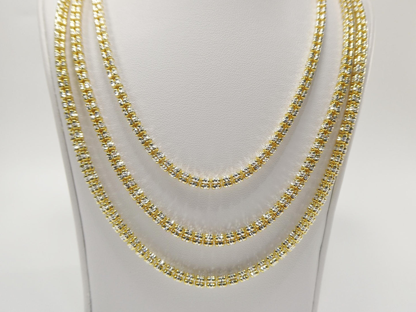 Real 925 Sterling Silver 4 Line Diamond Cut Ice Link Chain Necklace