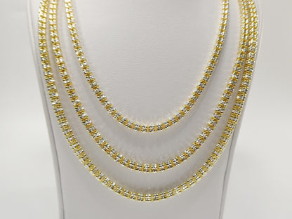 Real 925 Sterling Silver 4 Line Diamond Cut Ice Link Chain Necklace
