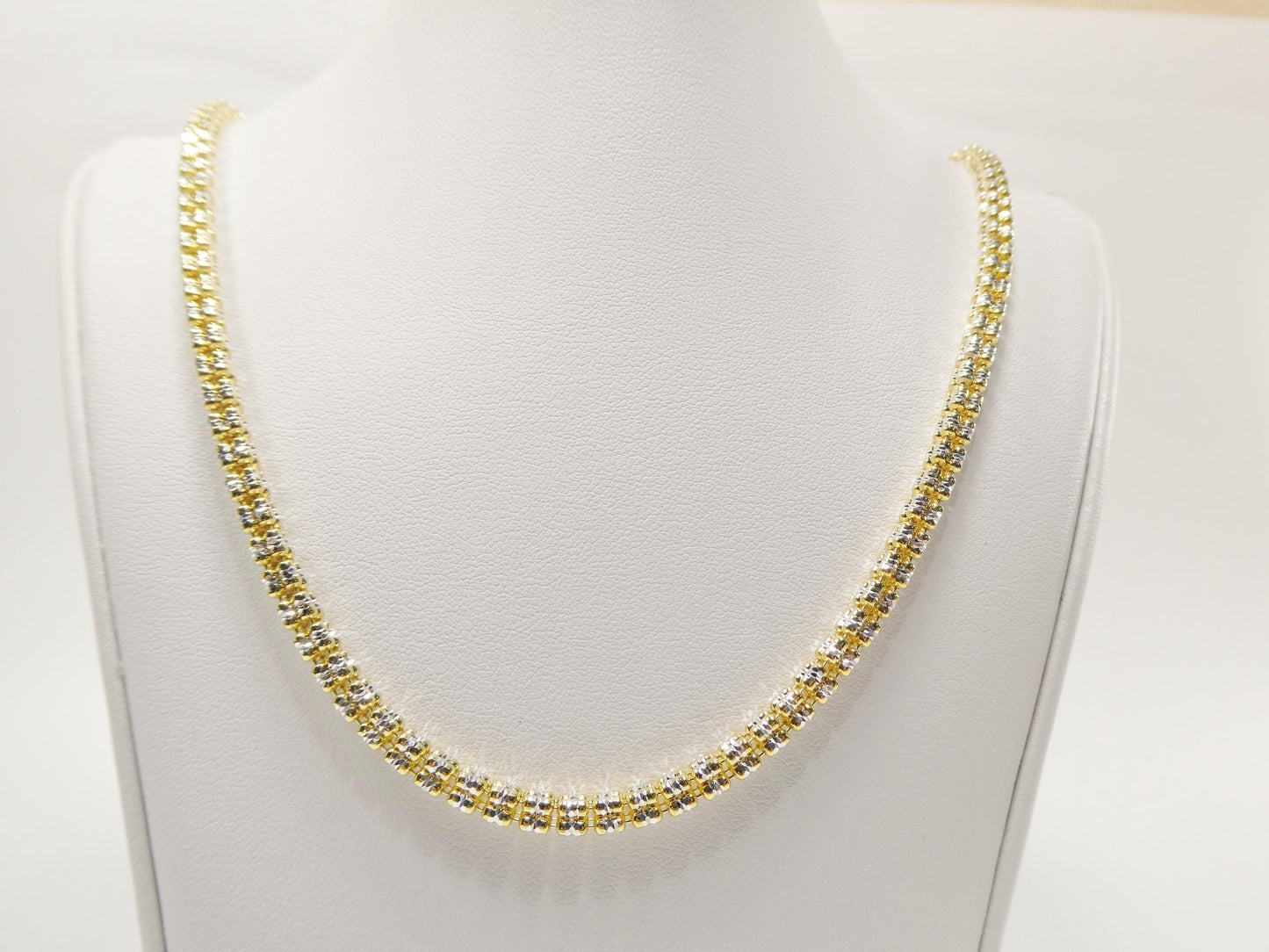 Real 925 Sterling Silver 4 Line Diamond Cut Ice Link Chain Necklace