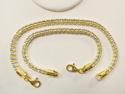 Real 925 Sterling Silver 4 Line Diamond Cut Ice Link Chain Necklace