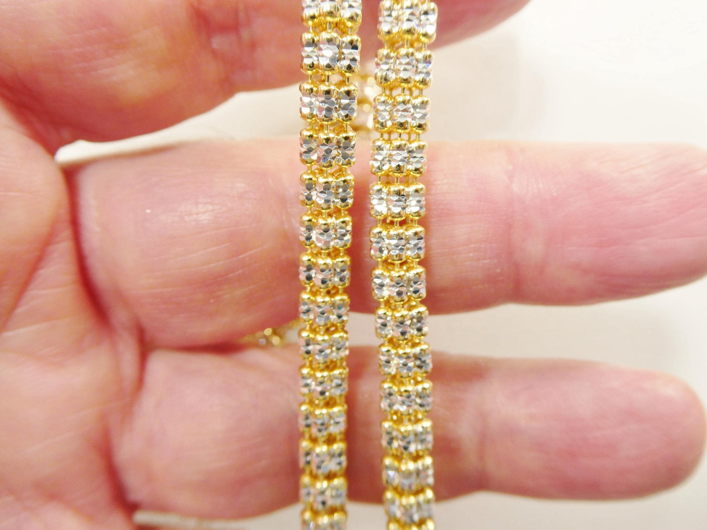 Real 925 Sterling Silver 5 Line Diamond Cut Ice Link Anklet Bracelet