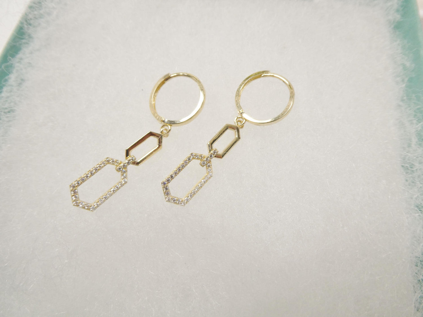 Real 10k Solid Yellow Gold Long Paperclip Dropping Earrings