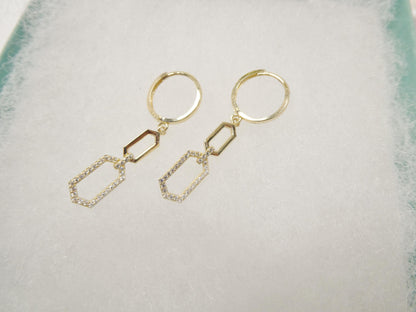 Real 10k Solid Yellow Gold Long Paperclip Dropping Earrings