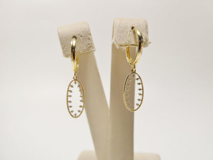 Real 10k Solid Yellow Gold Oval Drop Hoop Huggie Earrings