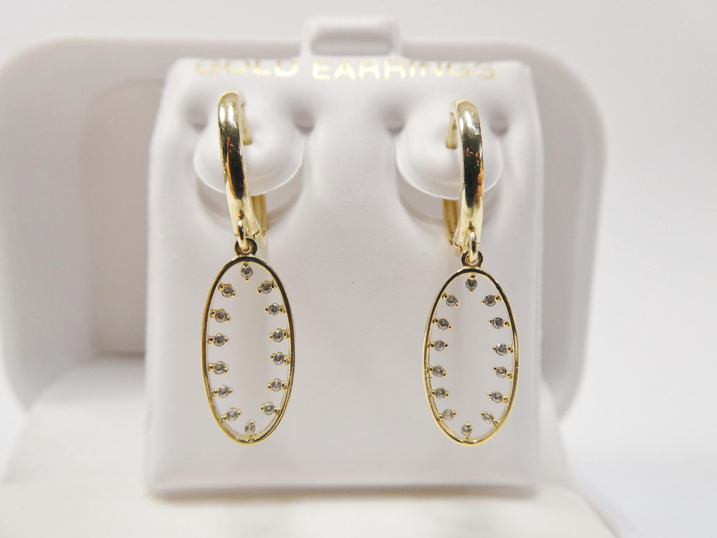 Real 10k Solid Yellow Gold Oval Drop Hoop Huggie Earrings