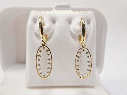 Real 10k Solid Yellow Gold Oval Drop Hoop Huggie Earrings
