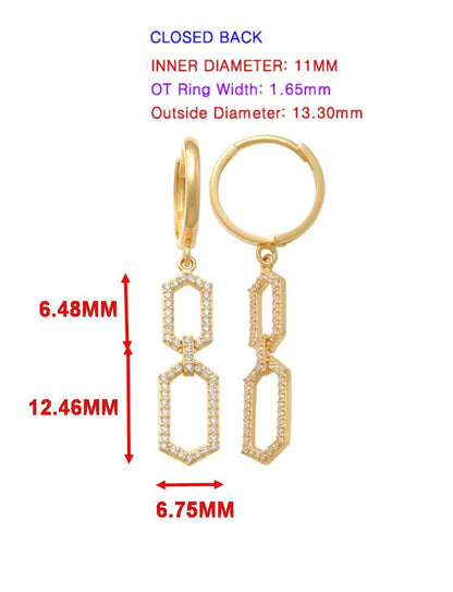Real 10k Solid Yellow Gold Paperclip Dangling Hoop Huggie Earrings