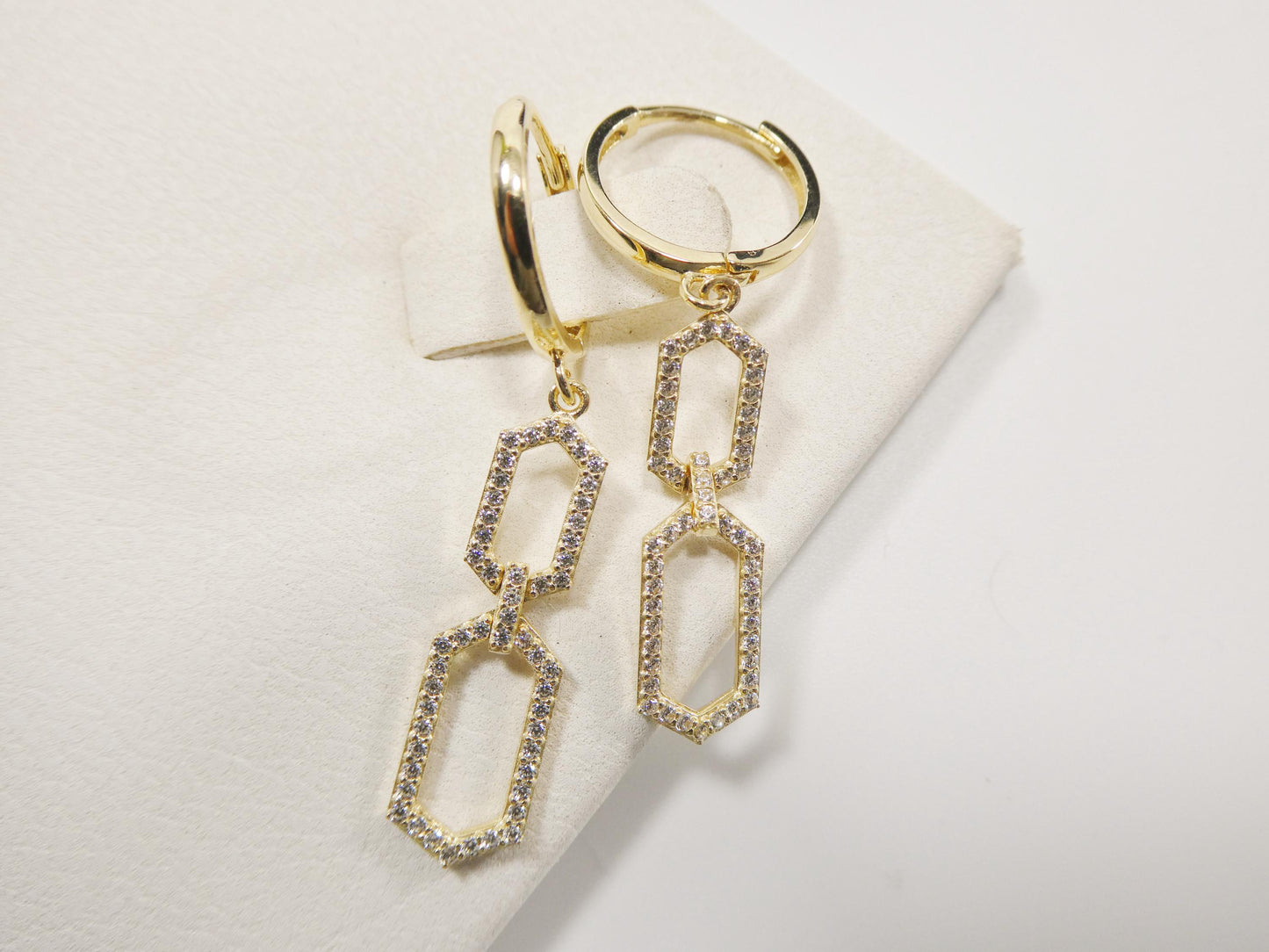 Real 10k Solid Yellow Gold Paperclip Dangling Hoop Huggie Earrings