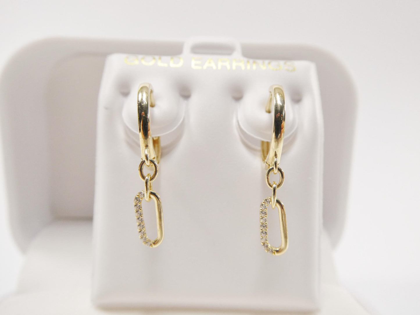 Real 10k Solid Yellow Gold Paperclip Drop Huggie Earrings