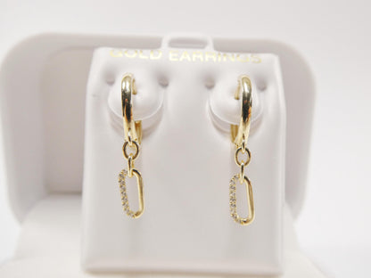 Real 10k Solid Yellow Gold Paperclip Drop Huggie Earrings