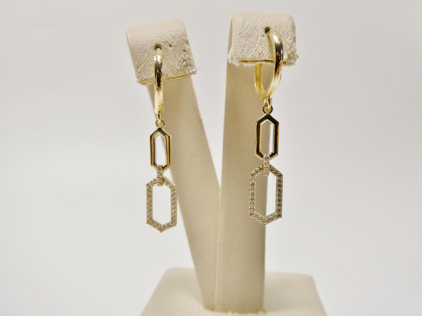 Real 10k Solid Yellow Gold Long Paperclip Dropping Earrings