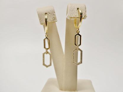 Real 10k Solid Yellow Gold Long Paperclip Dropping Earrings
