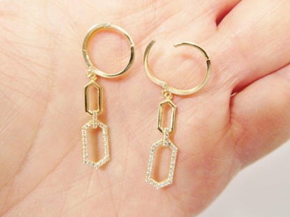 Real 10k Solid Yellow Gold Long Paperclip Dropping Earrings