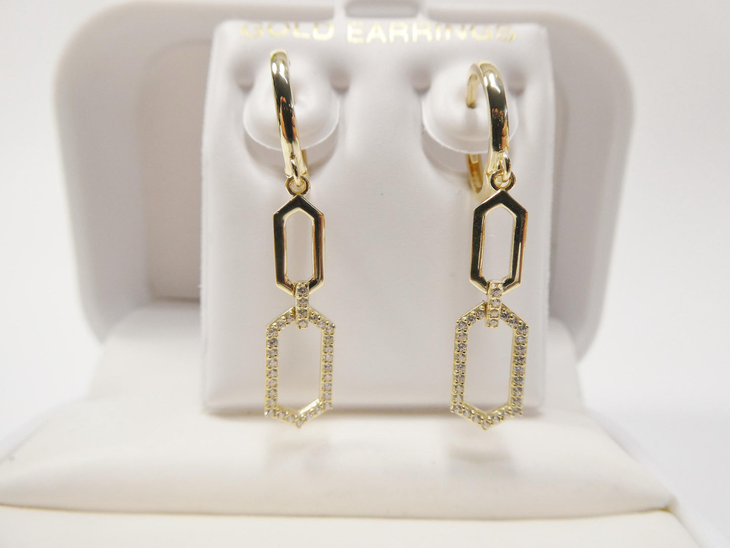 Real 10k Solid Yellow Gold Long Paperclip Dropping Earrings