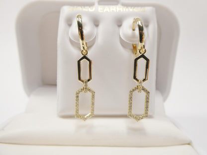 Real 10k Solid Yellow Gold Long Paperclip Dropping Earrings