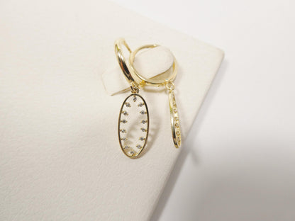 Real 10k Solid Yellow Gold Oval Drop Hoop Huggie Earrings