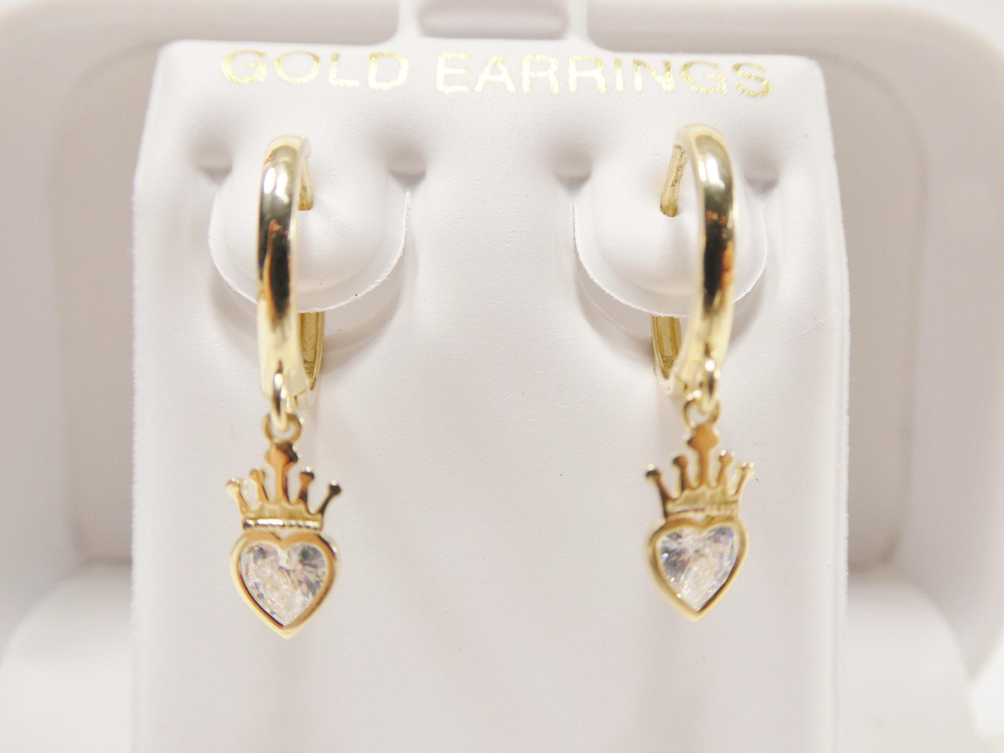 real 10k solid yellow gold crown hoop huggie earrings
