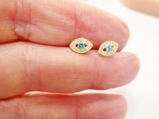 10k real yellow gold evil eye push post earrings
